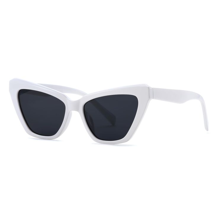 Cat-eye, Black Lens, White Frame Sunglasses, For Women
