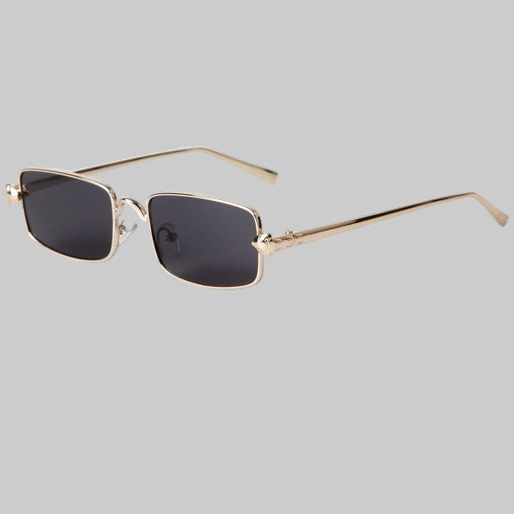 Rectangular, Black, Fashion Sunglasses, Golden Temple