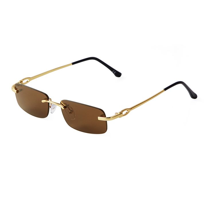 Rimless, Brown with Golden Frames, Fashion Sunglasses